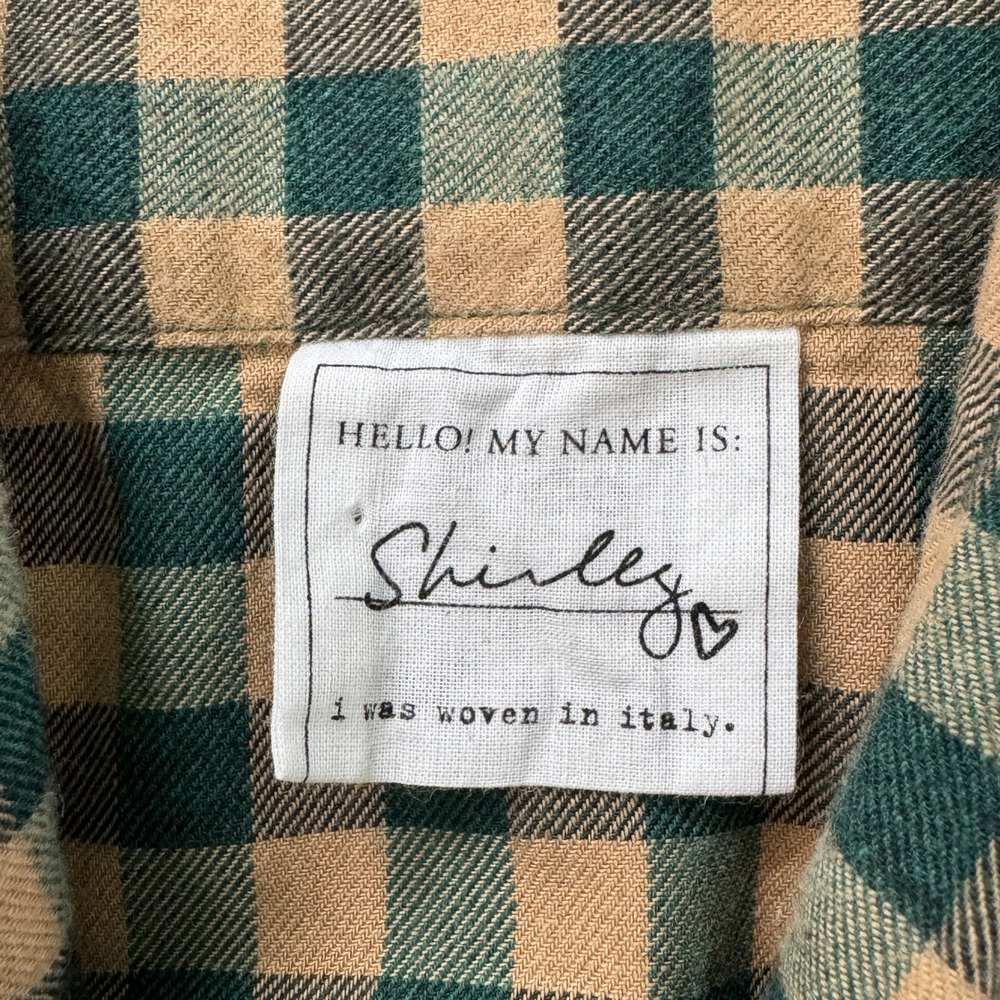 Frank & Eileen Shirley Oversized Button Up Shirt Medium Green Tan Gingham Plaid - Picture 9 of 11